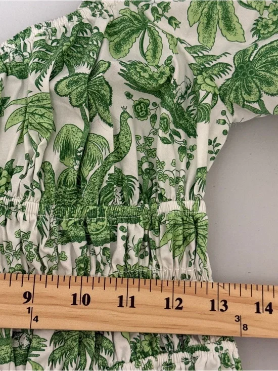 Staud Faye Puff Sleeve Mini Dress Green Tropical Toile Chinoiserie Print Small - Picture 12 of 14